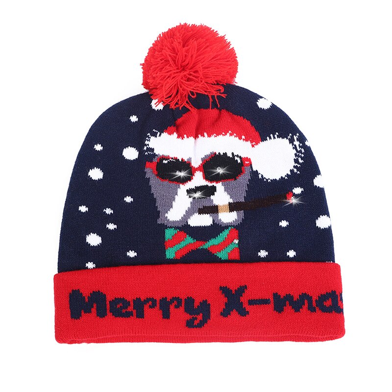 Kerstmutsen met led-licht, gebreide kerstmuts voor kinderen, kerstversiering voor volwassenen, kerstversiering, kerstversiering, gelukkig jaar: 1
