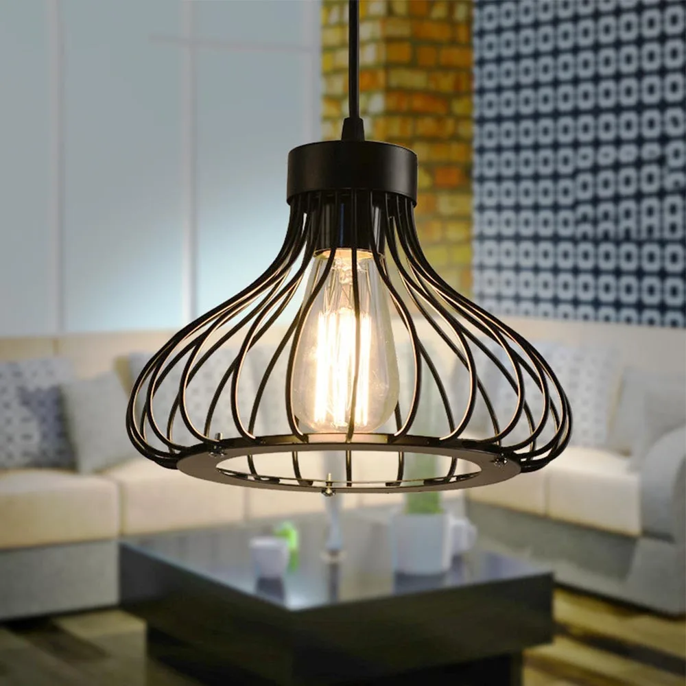 Metal nedadgående lampe jern indbygget retro loftslampe nedadgående lampe  e27 sort gangbro køkken boligindretning armatur