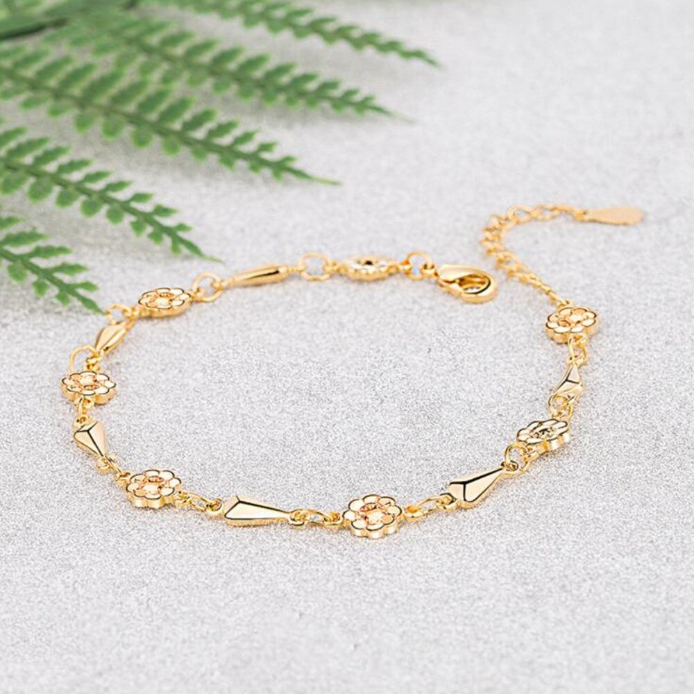 NEHZY 925 sterlina d'argento nuovo Donna Gioelleria Raffinata E Alla Moda di Alta Qualità retrò Semplice Fiore Fai Da Te Rosa D&#39;ORO Bracciale in Oro di Lunghezza 21 centimetri