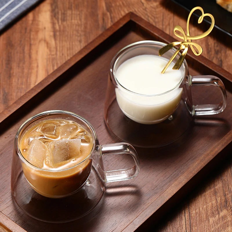 200ml szklany kubek robić kawy z podwójnymi ściankami francuski kreatywny kubek żaroodporny kubek robić Espresso kubek termoizolacyjny zestaw naczyń robić picia herbaty i wody