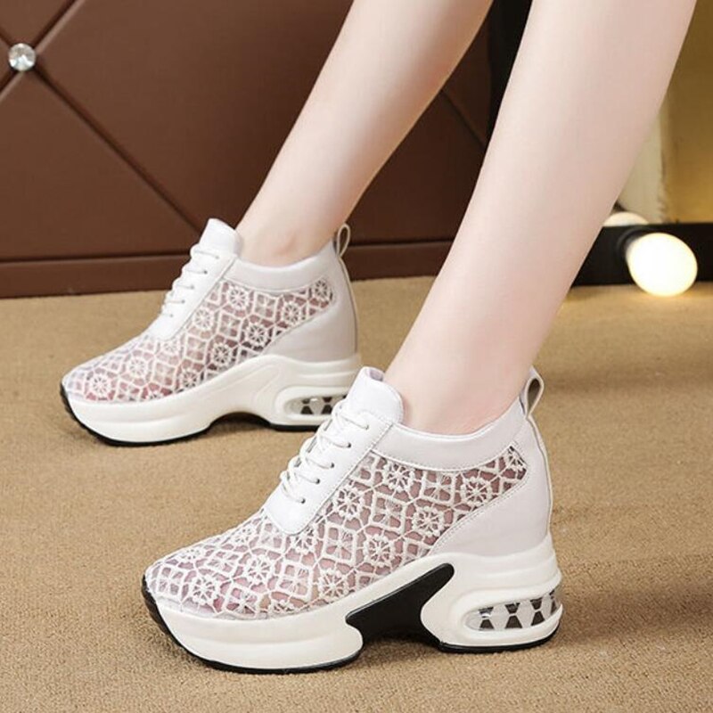 Zomer dames platform wedge outdoor sportschoenen hoge hak dames casual schoenen mesh ademende dames chunky sneakers: 1 / 5