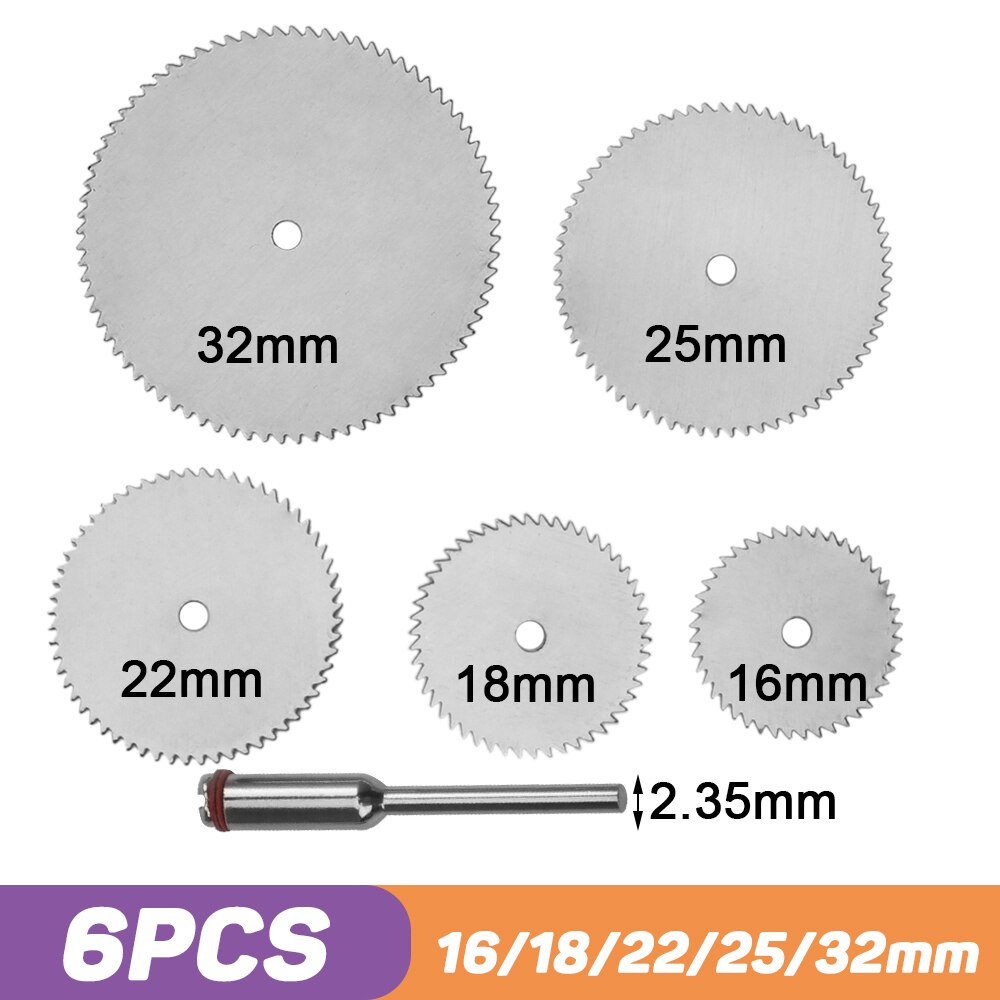 Stainless Steel Slice Metal Mini Circular Saw Blade Set with Mandrel Wood Cutting Disc for Dremel Rotary Tools Wood Cutter Wheel: 6 PCS Set