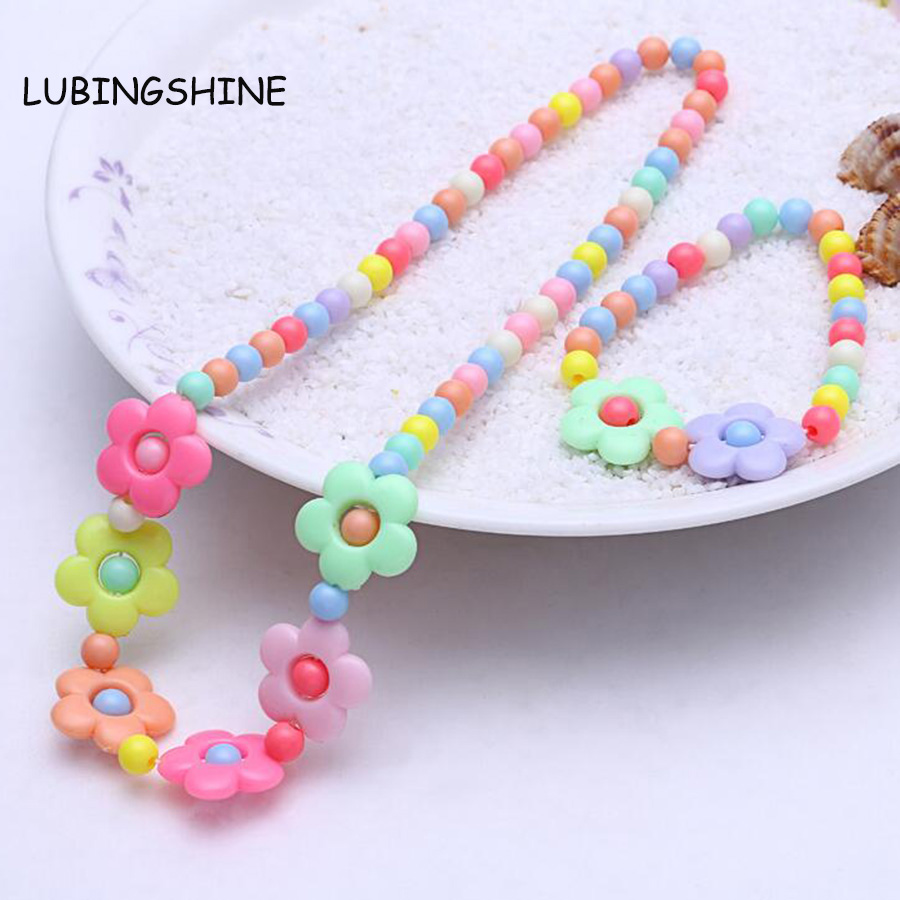 Gelegentliche Farbe Blumen Schmuck einstellen für freundlicher Nette Halskette Armbänder für Mädchen Prinzessin Strand Schmuck Baby freundlicher T163