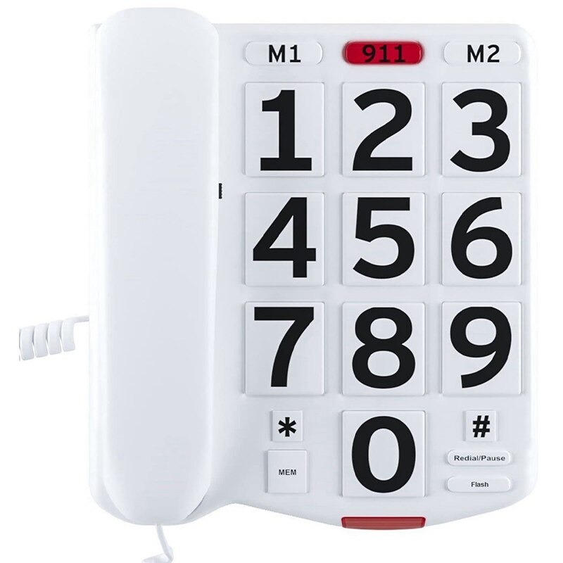 Teléfono fijo con letras grandes, teléfono de escritorio con cable con auricular, una tecla para ayudar, volumen súper fuerte para los ancianos: Default Title