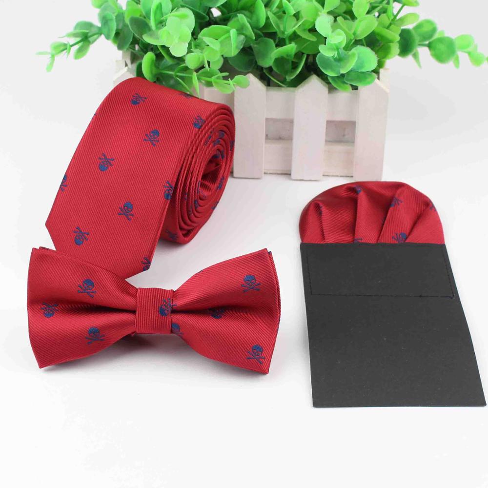 Conjunto de corbata de Halloween para hombre, corbata delgada, pañuelo de tiras, corbata de pajarita, conjunto de calavera de Papillon, horrible corbata de mariposa, Corbatas: 5