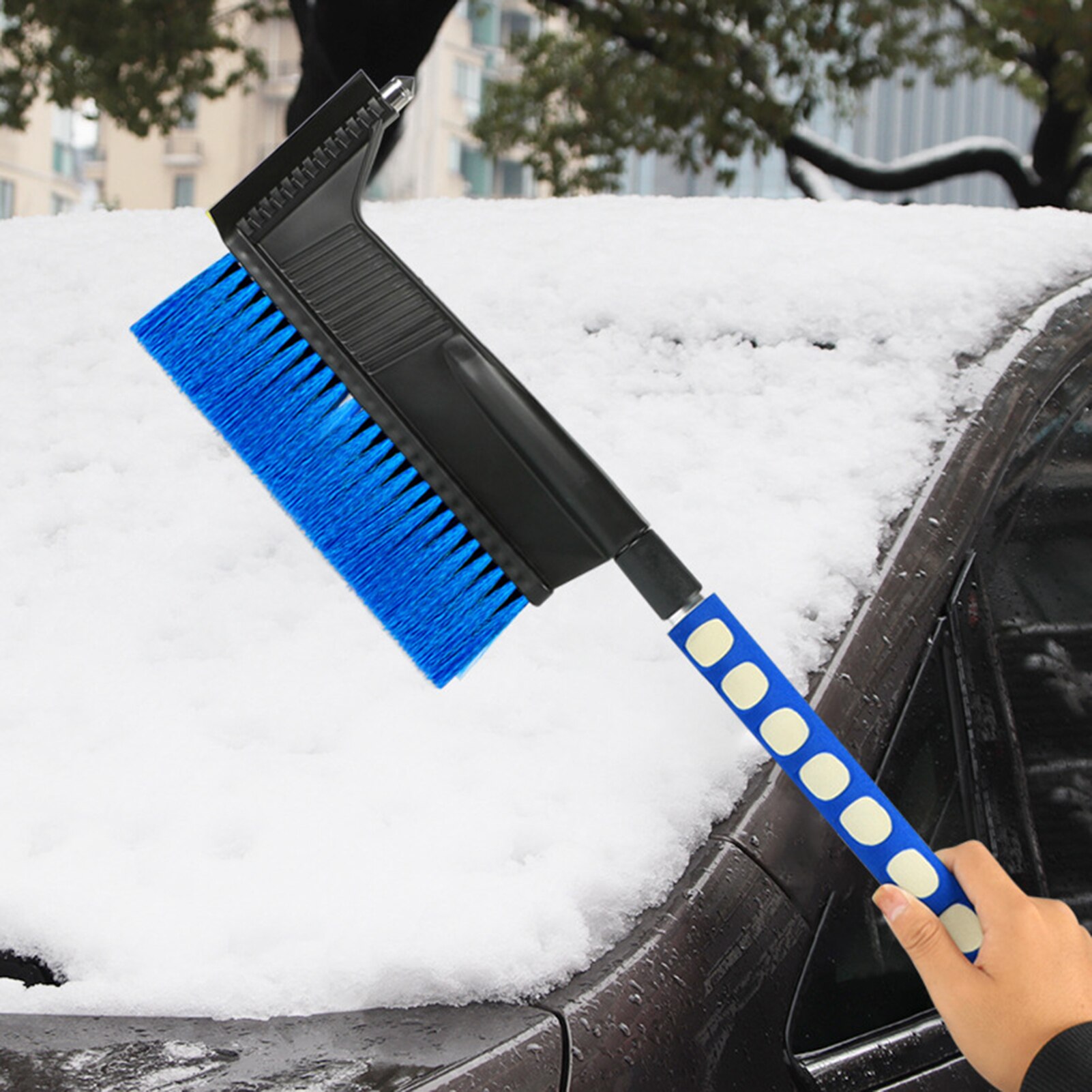 Raspador de hielo para coche, cepillo de nieve de vidrio para parabrisas, herramienta limpiadora de nieve ajustable de acero inoxidable, accesorios para lavado de autos