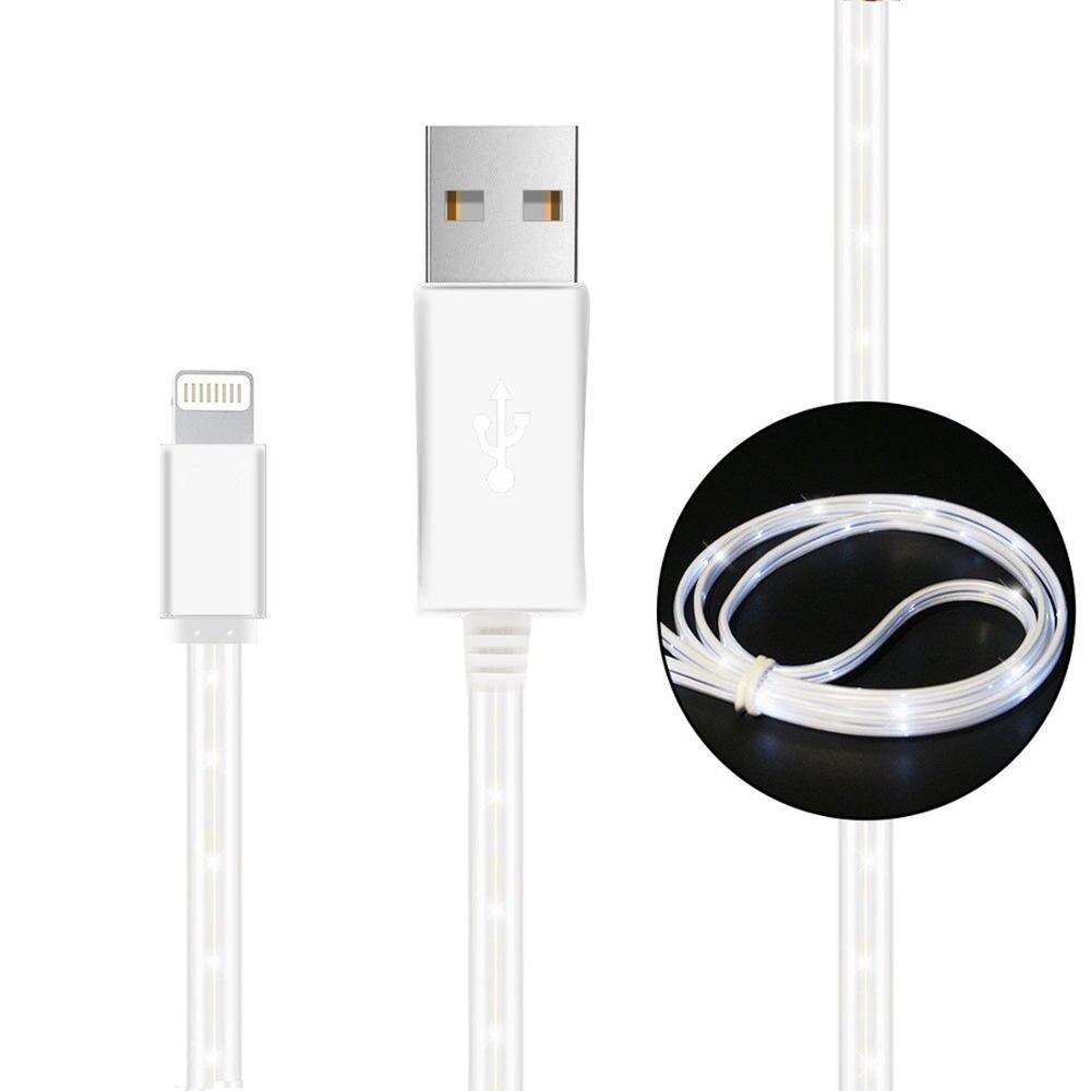 Led USB Cable Flash Light Data Line Mobile Phone Charger for iPhone 6 6S 7 8 XS Samsung Xiaomi Huawei Android Type C Connector: for Type C / White