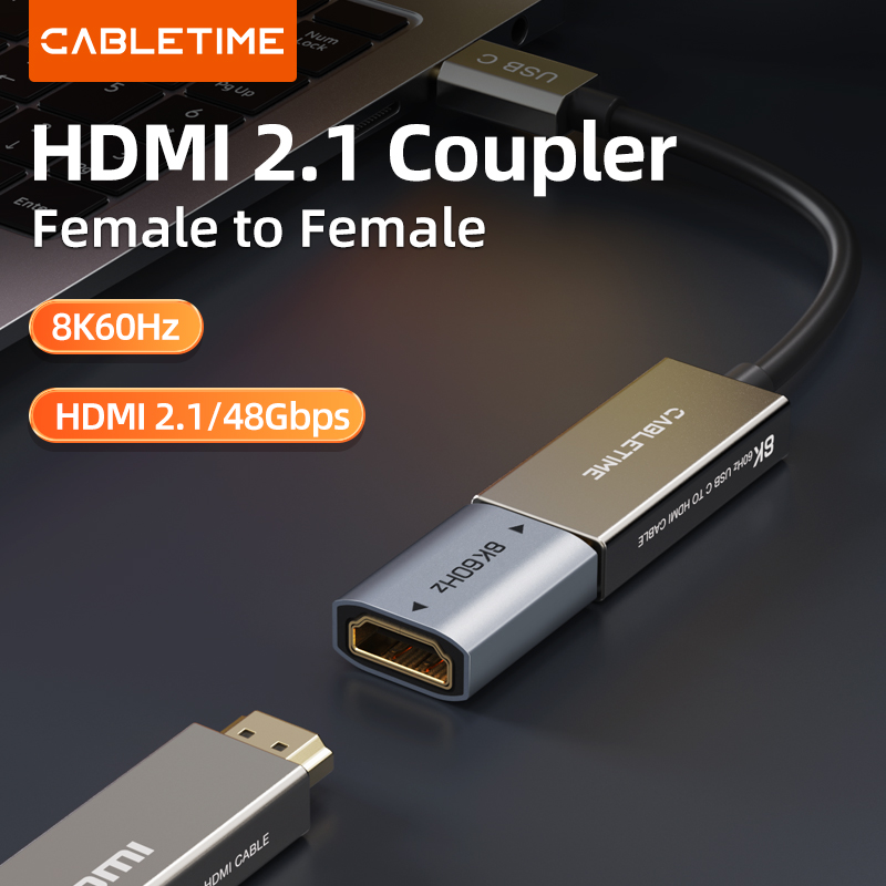 CABLETIME 8K przedłużacz HDMI żeński na żeński przedłużacz adapter audio do monitora PS5 Roku Stick HD 2.1 złącze 8K