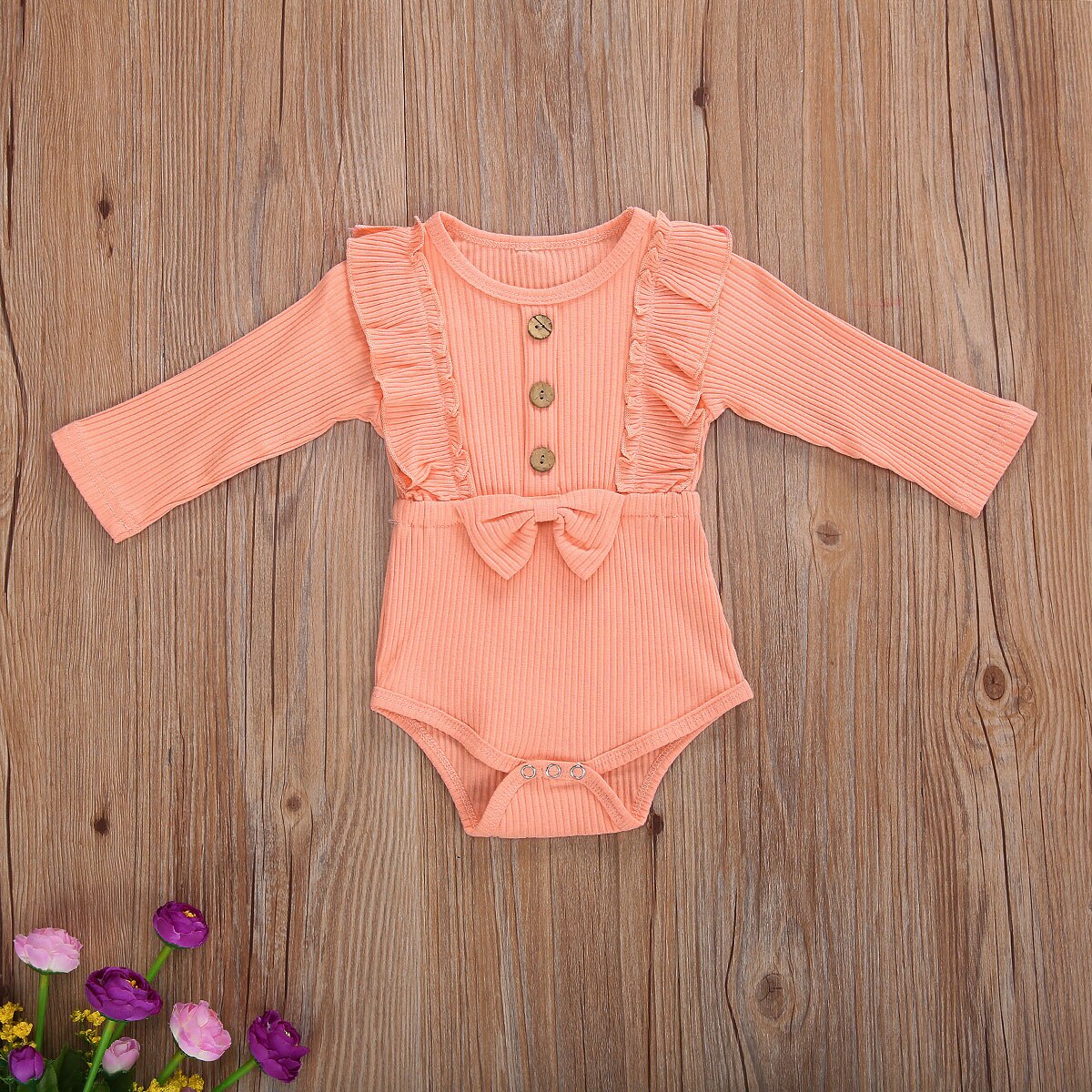 0-18 mois volants à manches longues body pour -né infantile bébé filles couleur unie noeud papillon combinaisons