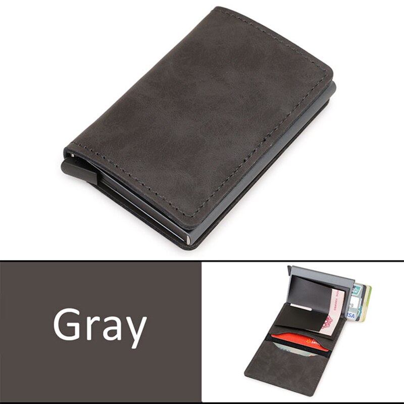 Dienqi Rfid Koolstofvezel Credit Kaarthouder Mannen Portefeuilles Zwarte Korte Purse Man Trifold Leather Slim Dunne Mini Portemonnee Smart walet: Gray