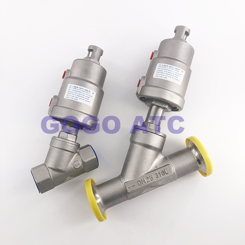 Stainless steel pneumatic Angle seat valve female thread welding clamp Y type high temperature steam Angle seat valve