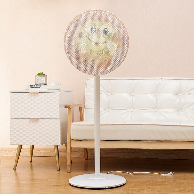 2Pc Staande Ventilator Cover Ronde Cartoon Patroon Sterke Ventilatie Wasbaar Elastische Stof Overlay Mesh Kind Vinger Veiligheid Protector