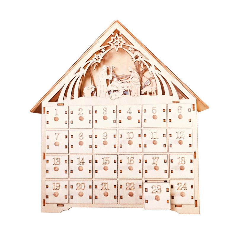 Christmas Vintage Wooden Countdown Number Calendar Storage Box Christmas Presents Countdown Novelty DIY Presents Tags