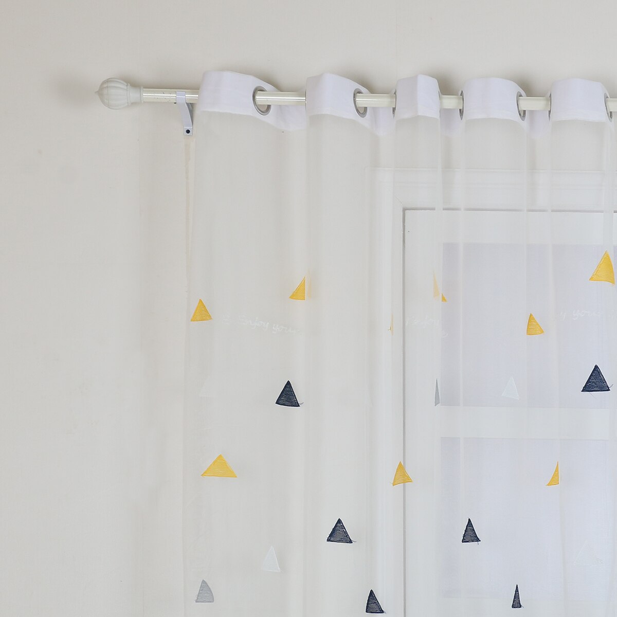 Cortinas triangulares de tul de estilo moderno para dormitorio de niños, ventanas personalizadas, sala de estar, acabado para: blue / W100xH250 / Grommet top