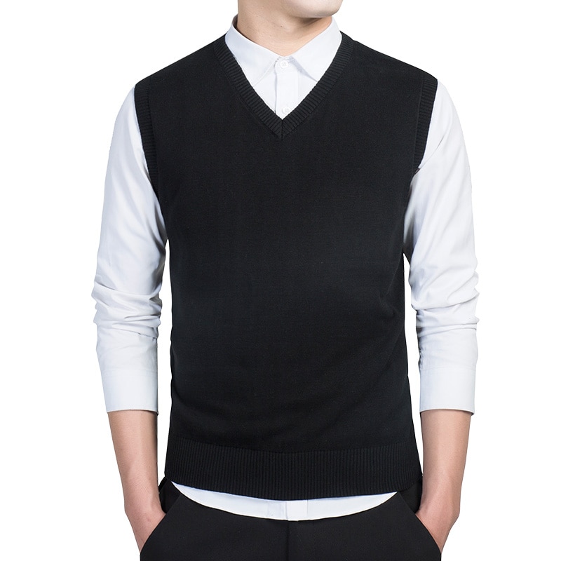 100%  bomullsgenser herre høstvarme herregensere klassisk ren farge v-hals ermeløs vest pull homme vinter herreklær 3xl