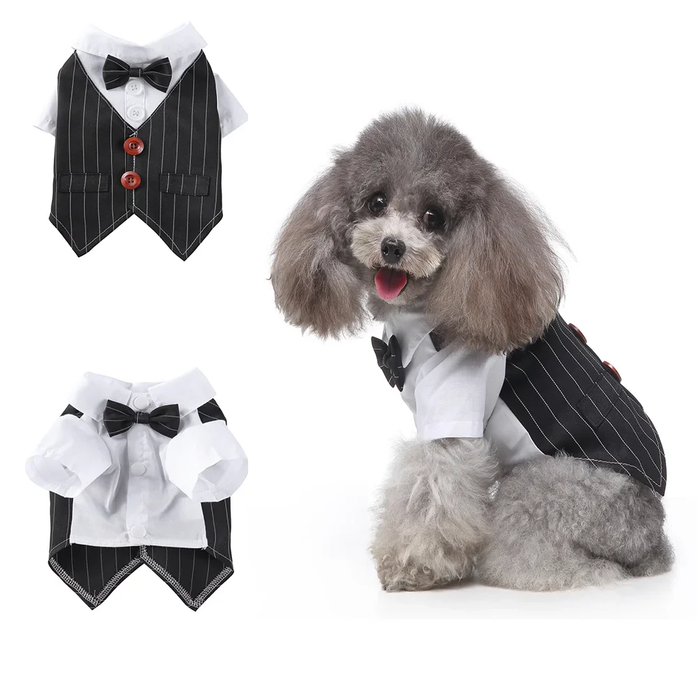 Gentleman Hond Kleren Kat Huisdier Trouwpak Leuke Cachorro Mascotas Pak Gestreepte Smokingvlinderdas Wedding Shirt Kostuum