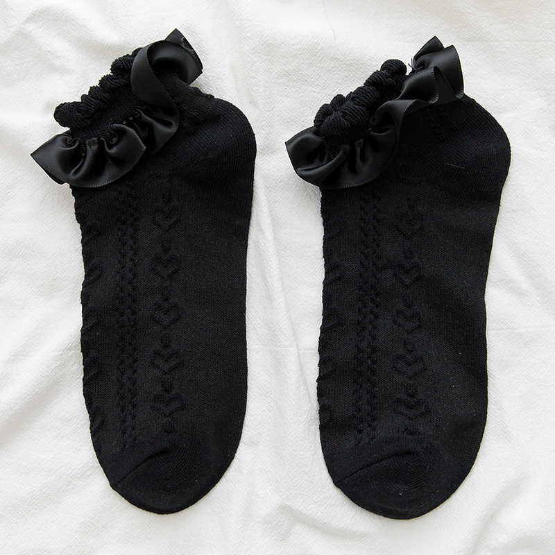 1 Pair Lolita Style Japanese Maiden Lovely Woman Lace Short Socks Spring Summer Autumn Sweet Ruffle Cotton Socks: 1-Black