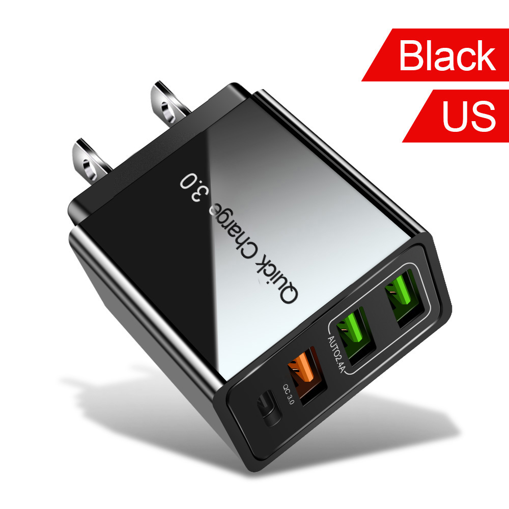 48W Usb Snel Opladen 3.0 Pd Type C Usb Charger Voor Samsung Iphone Huawei Tablet Qc 3.0 Snel Muur charger Us Eu Uk Plug Adapter: 3 Port Black US