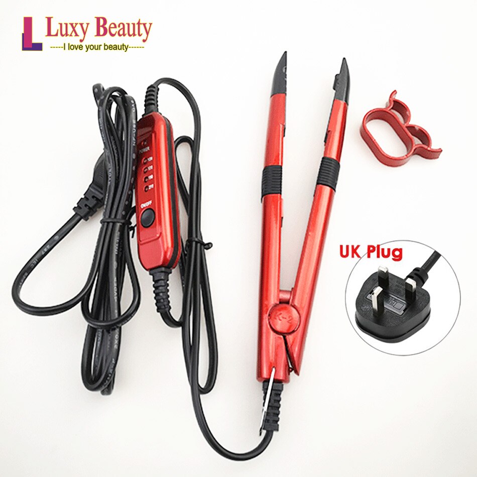 Keratin bonding salon tool fusions hair extension tools justerbar temperatur eu + uk + us plug keratin heat iron wand 1pc: Uk rød