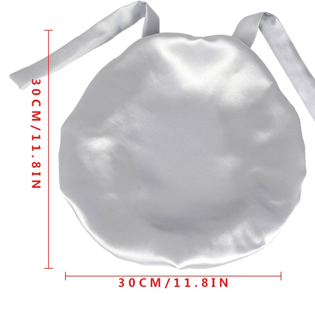 Mulberry Silk Nightcap Sleeping Cap Pure Silk Hair Wrap Adjustable Elastic Band Sleeping Beanie: Silver