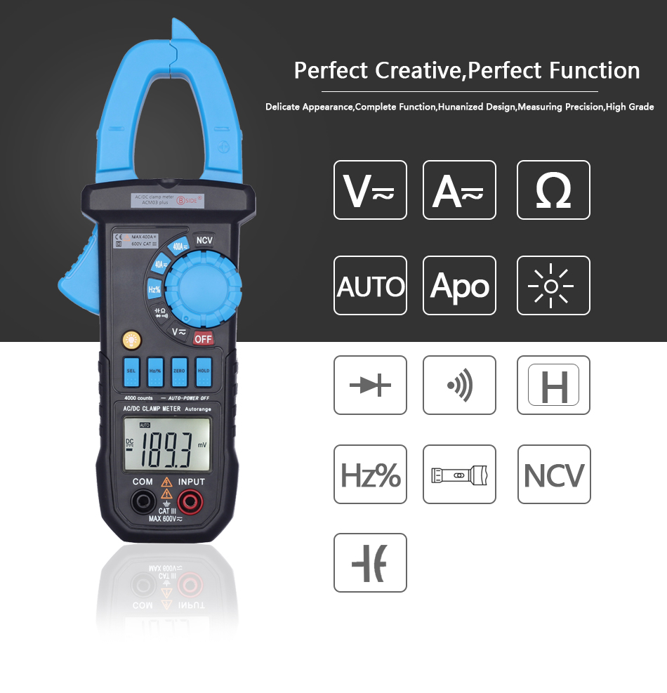 BSIDE AC Multimeter ACM03 Plus 4000 Telt Digitale Clip Meter DC/AC Spanning Diagnostic Multimeter Weerstand Meter