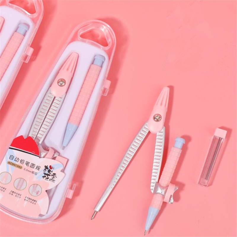 Student Set of Compasses Automatic Pencil Writing Stationery Office Protractor Compass Kid Geometry Mathematics Teaching Aids