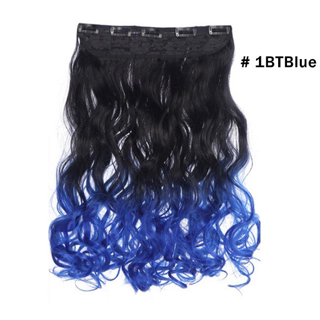 Synthetic Ombre Long Clip In Hair Extensions Wavy High Temperature Hairpiece 25 Colors Available 888: black to blue
