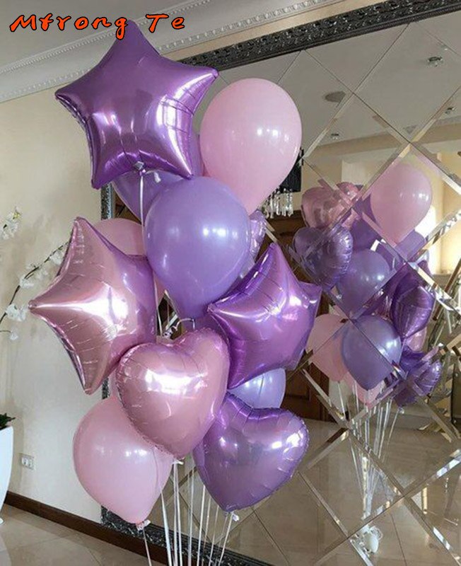 10 stk / lot lyserød lilla stjerne hjertefolie balloner bryllupsdekoration heliumballon tillykke med fødselsdagsfest indretning baby shower bolde: Default Title