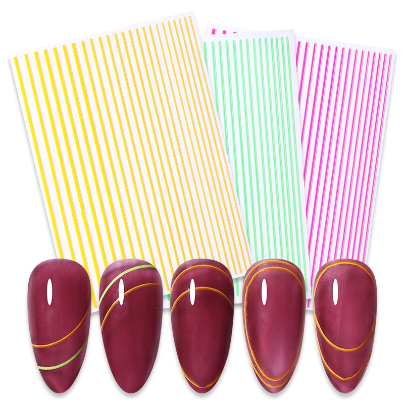 1 hoja pegatina de uñas líneas fluorescentes Color 3D cinta arte adhesivo para uña pegatinas DIY uñas