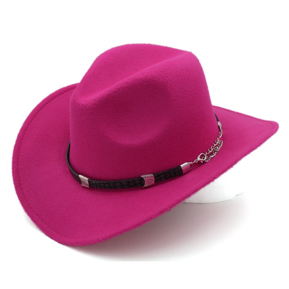 Munng retro kowbojka jeździecki kapelusz kobiety mężczyźni zachodni kapelusz kowbojski czapka z szerokim rondem mieszanka wełny: róża czerwony