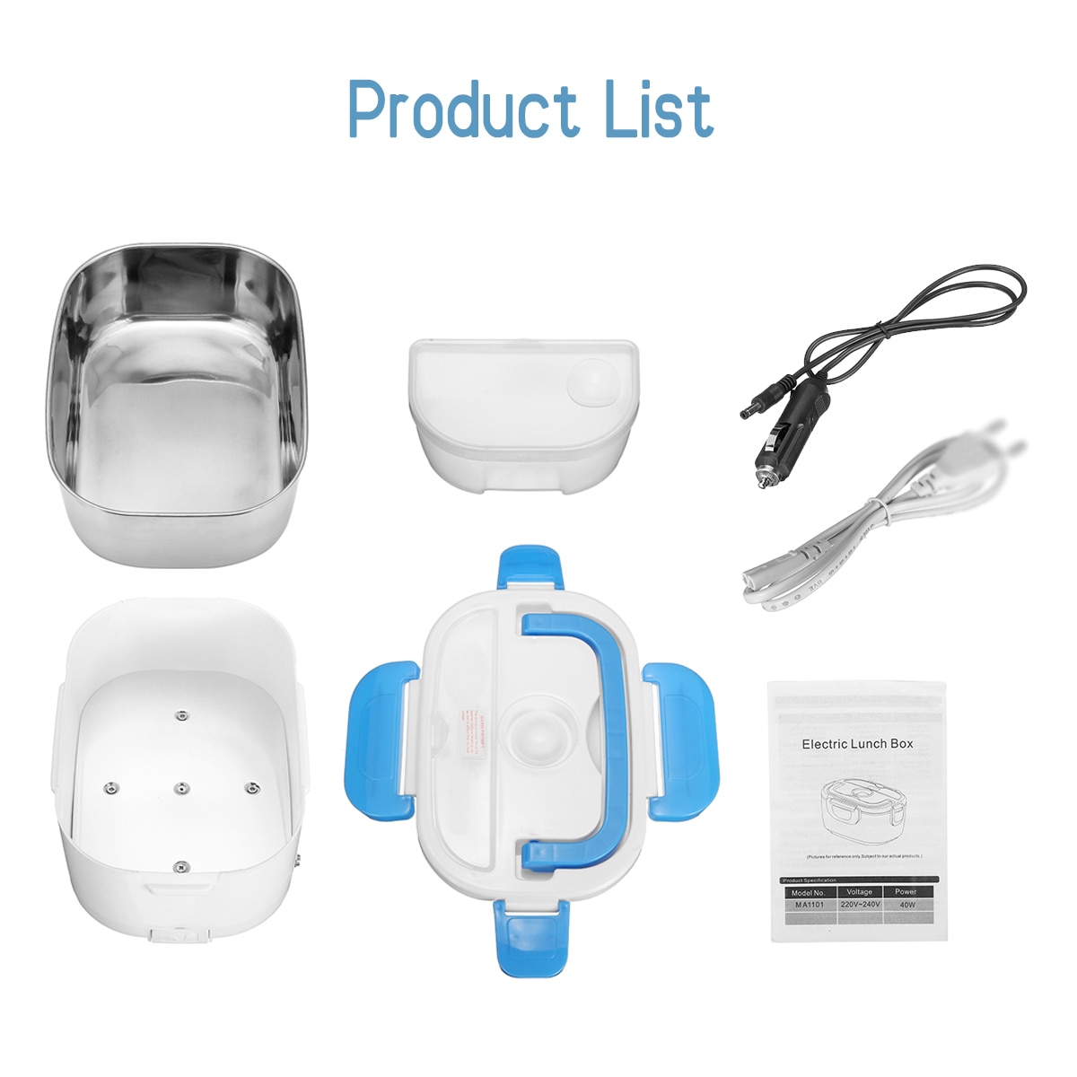 Portable Electric Heating Lunch Box Stainless Steel Home Food Warmer Container Bento Storage Heated For Kids Dinnerware EU Plug