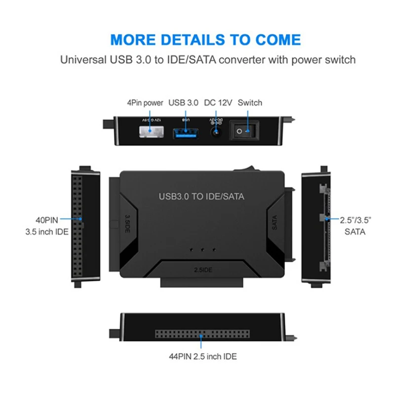 USB 3.0 zu SATA IDE Adapter Festplattenadapter Konverter für 2,5"/3,5" SATA/IDE/SSD Festplatten mit 12V 2A Netzteil