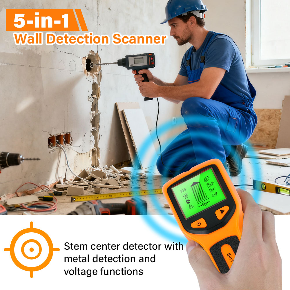 5-in-1 muurknoppendetector Professionele muurdetector Achtergrondverlichting Muurzoeker Hout AC-draad Kabel Metalen scanner voor huisdecoratie