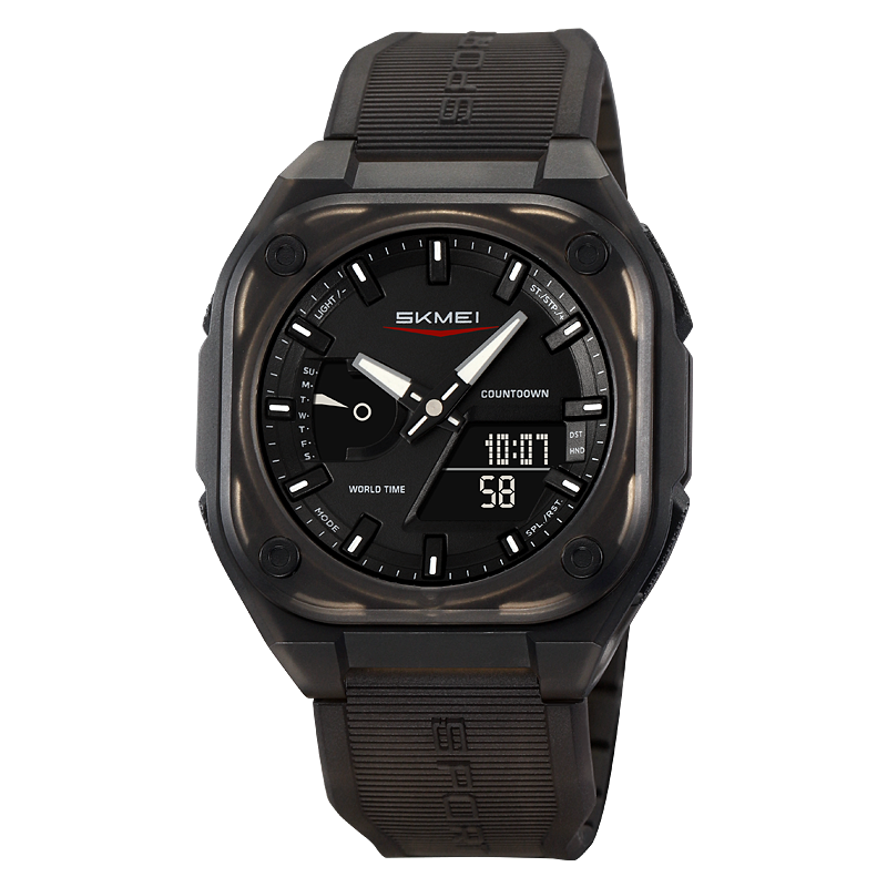 SKMEI 2328 reloj digital Reloj de pulsera deportivo de para hombre Cuenta regresiva Tiempo de ahorro de luz diurna con 5 relojes de despertador a prueba de agua: Café