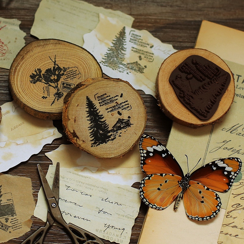 Djur skog vintage trästämplar set gummitätning för gör-det-själv pappersvaror scrapbooking handbok dagbok brev dekor