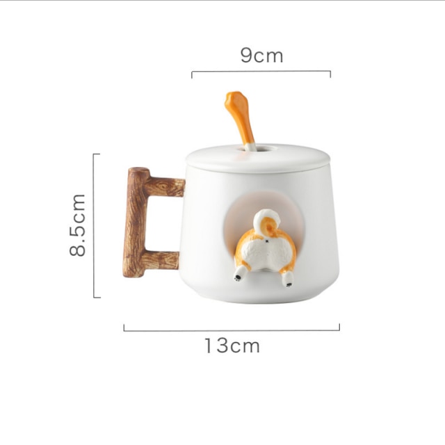 Cartoon Ceramic Mug Cute 3D Shiba Inu Dog Spoon Milk Tea Coffee Cup: Pink