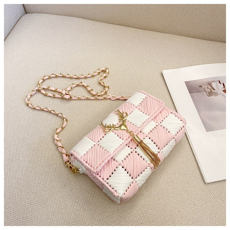 DIY Handcraft Shoulder Bag Making Materials Package Weaving Bag Grid Handmade Supplies Woman Bag Selfmade Sewing Accessories: Pink