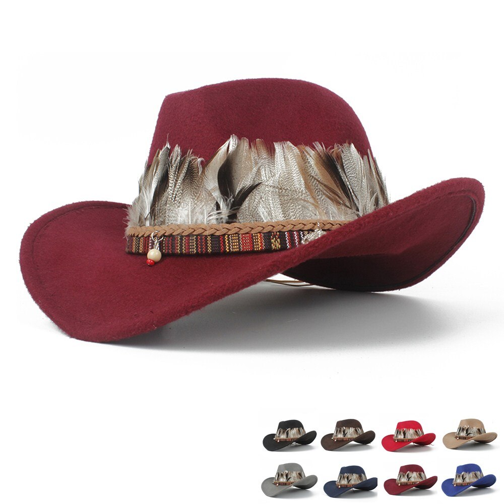 Sombrero de vaquero occidental de lana para niño y niña, Sombrero de cuero con agujeros, Outblack, Sombrero de Jazz para Hombre