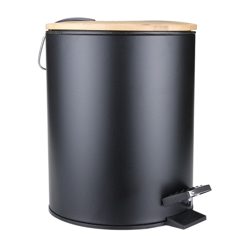 Poubelle à rabat en bois de 3/5l, bac à ordures, conteneur de déchets, organisateur R9JC: Black / 5L