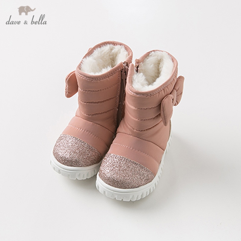 DB11602 Dave Bella winter baby girl snow boots brand bow solid pink shoes