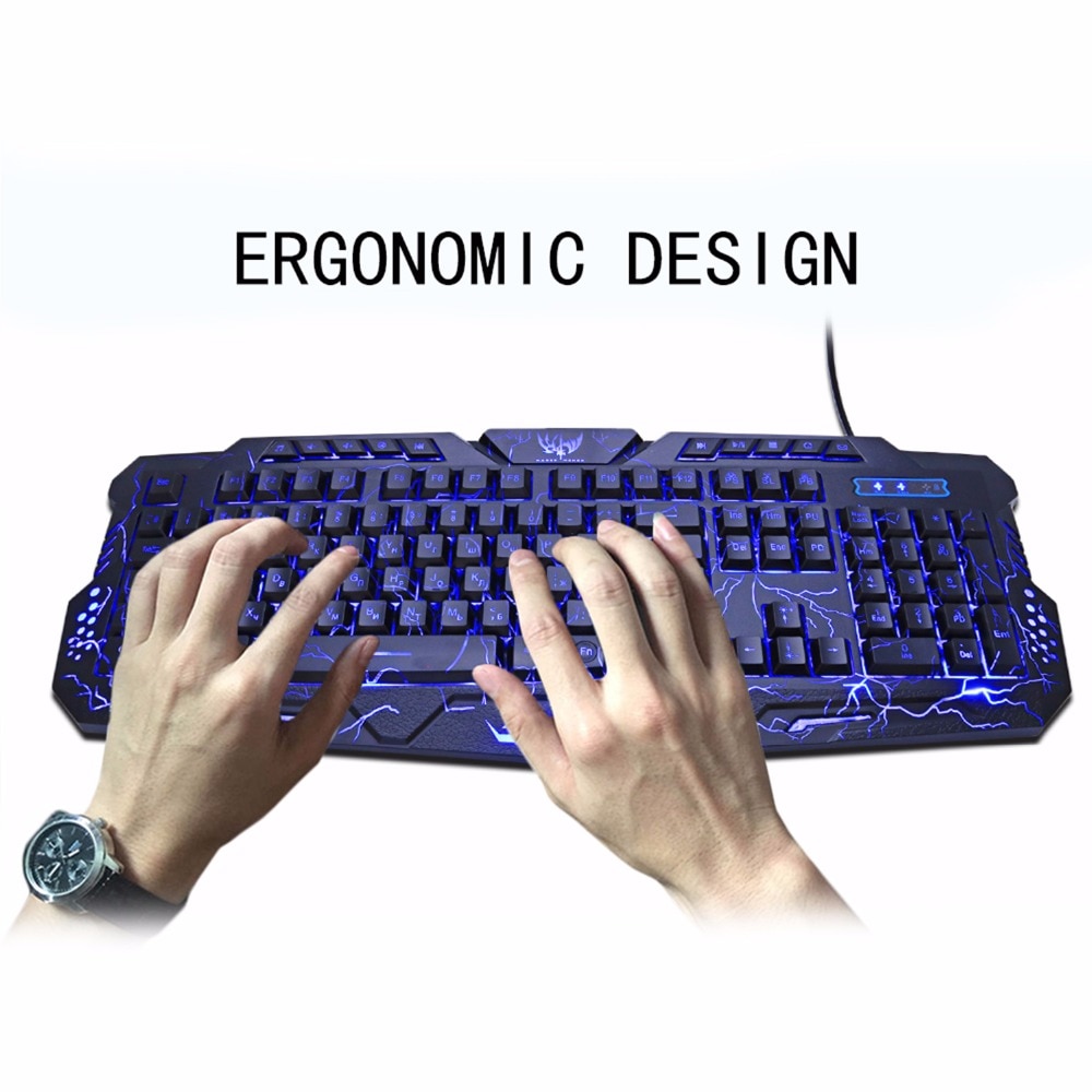 M200 Russische Gaming Toetsenbord Paars/Blauw/Rood Led Ademhaling Backlight Usb Wired Full Sleutel Muis Toetsenbord Combo Professionele gamer