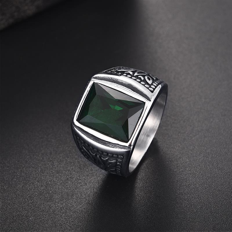Anillo de acero inoxidable Jiayiqi Punk para hombre, anillos de dedo de piedra circón verde para hombre, accesorios de joyería, ,