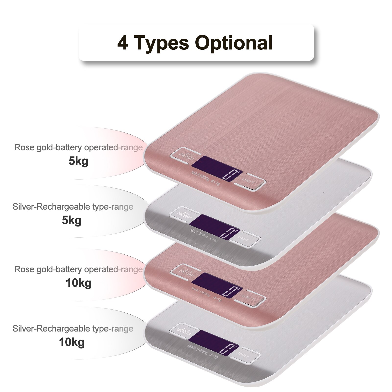Rechargeable Battery Kitchen Scale Digital Food Scale 5/10KG Measuring Tools for Cooking Baking g lb oz ml kg Stainless Steel
