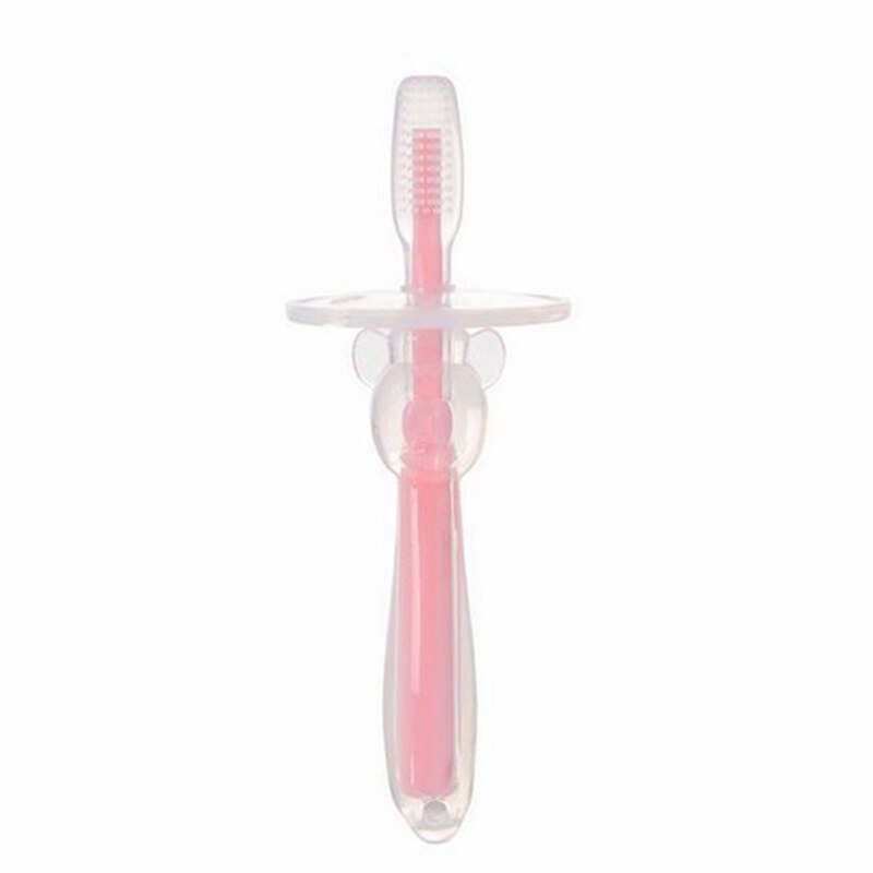 Producto cepillo de dientes para bebé, mordedor de entrenamiento flexible y suave para bebés,: pink