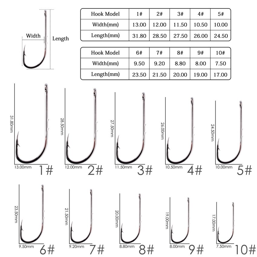 50pcs/Box Long Shank Fishing Hook 1#-10# High Carbon Steel Sharp Barbed Offset Narrow Bait Hook For Fly Fishing Hook Accessories