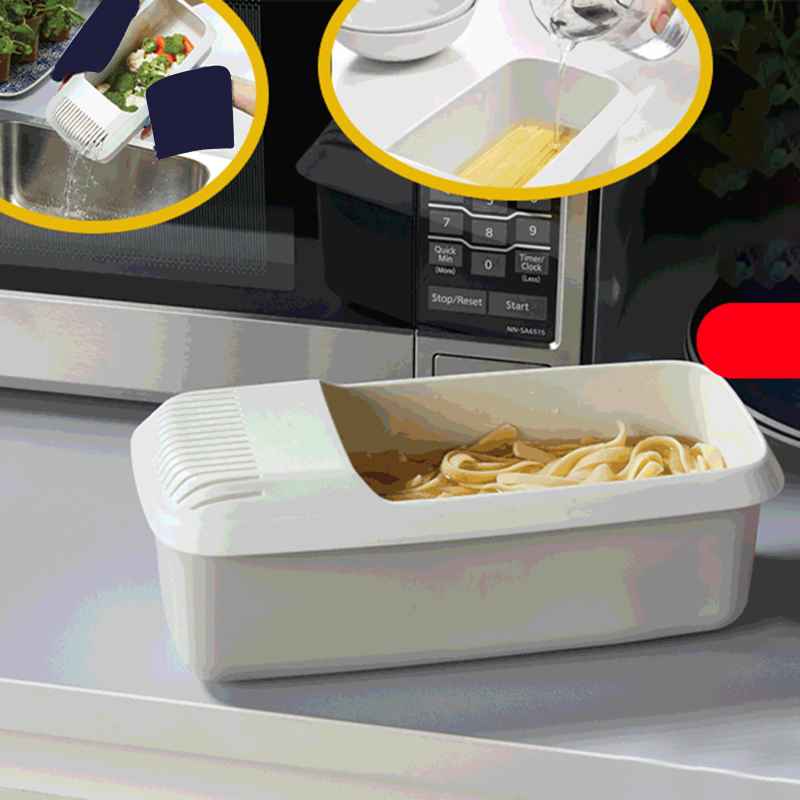 Olla de Pasta para microondas con colador resistente al calor, vaporizador de barco para Pasta, caja de cocina para fideos finos, herramienta, accesorios de cocina