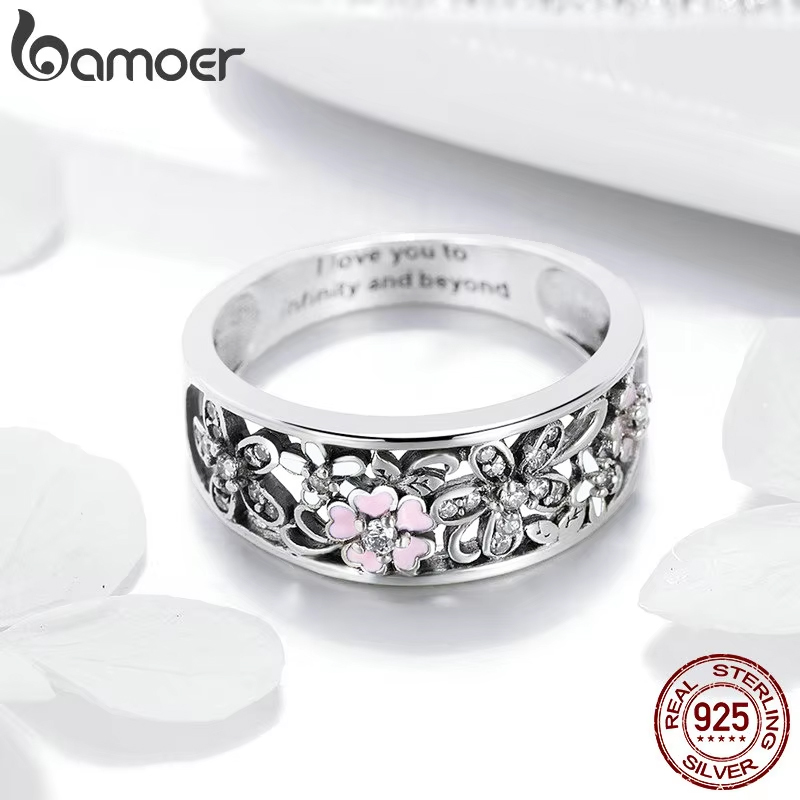 Bamoer 925 Sterling Zilver Daisy Flower & Infinity Love Pave Vingerringen voor Vrouwen Bruiloft Verlovingssieraden SCR390