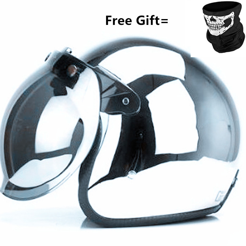 Open-face Helmets Mirror Silver Chrome Vespa Open Face Motorcycle Motorbike Helmet Retro Moto Helmets Dot,helmet Bubble M