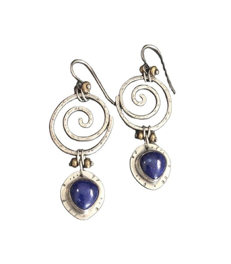 Ethnische Handgemachte Kreative thailändisch Silber Lapis Lazuli Ohrringe retro Übertrieben Anhänger Ohrringe Partei Schmuck