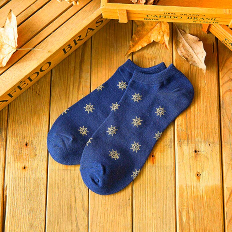Calcetines tobilleros transpirables para hombre, calcetín de algodón, náuticos, rayas, anclas, estrellas, nieve, 5 pares, para primavera y verano: 1